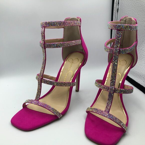 Jessica Simpson Women's Oliana Embellished Heeled Caged Sandal Pink New 6.5 - Picture 2 of 6